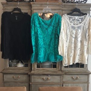3 beautiful XL lace blouses- for the lace lover